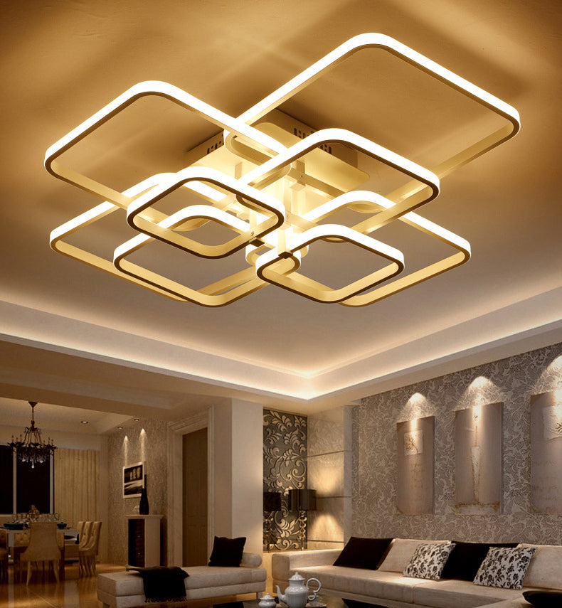 Squared Semi Flush Mount Light Fixture Modern Acrylic Ceiling Mount Chandelier for Living Room