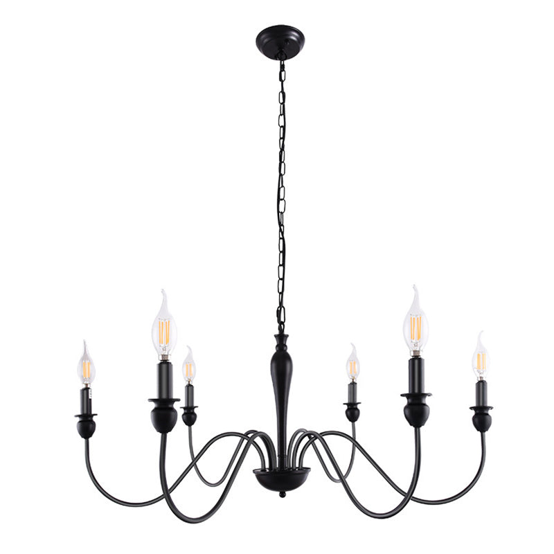 Industrial Antiqued Candlestick Pendant Light Black Metal Chandelier Lighting for Living Room