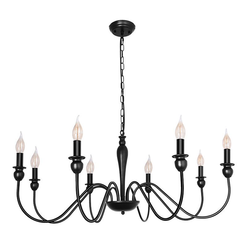 Industrial Antiqued Candlestick Pendant Light Black Metal Chandelier Lighting for Living Room