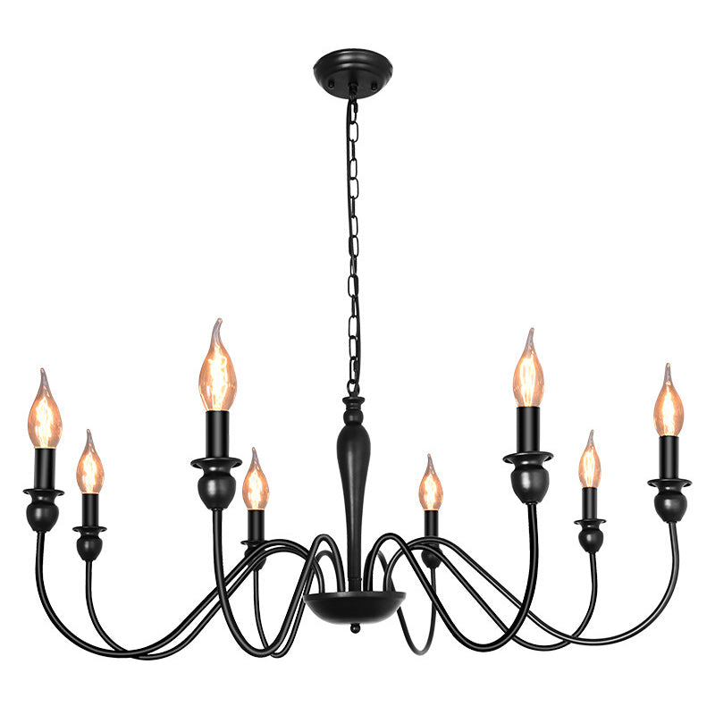 Industrial Antiqued Candlestick Pendant Light Black Metal Chandelier Lighting for Living Room