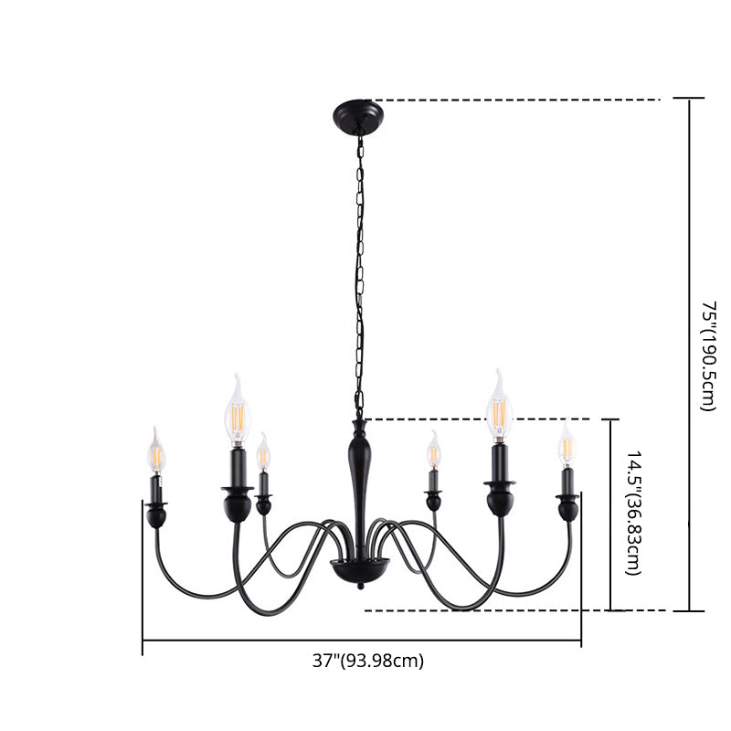 Industrial Antiqued Candlestick Pendant Light Black Metal Chandelier Lighting for Living Room