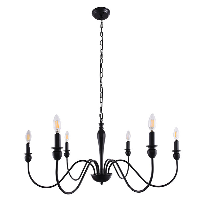 Industrial Antiqued Candlestick Pendant Light Black Metal Chandelier Lighting for Living Room