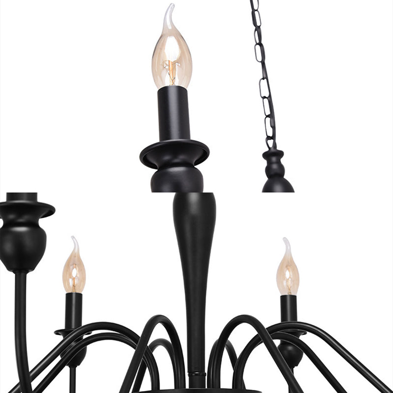 Industrial Antiqued Candlestick Pendant Light Black Metal Chandelier Lighting for Living Room