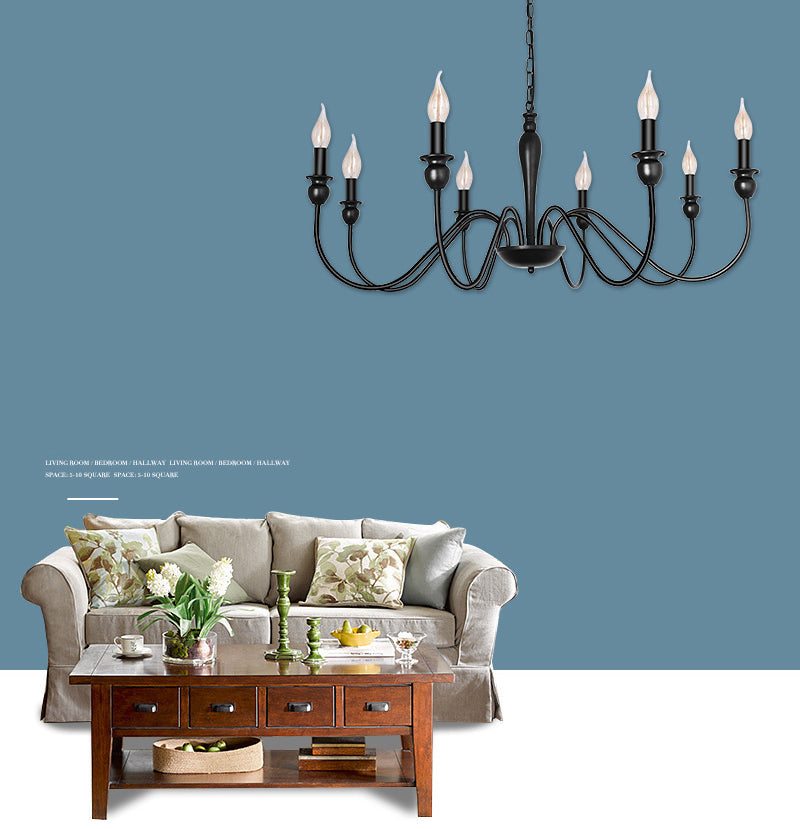 Industrial Antiqued Candlestick Pendant Light Black Metal Chandelier Lighting for Living Room