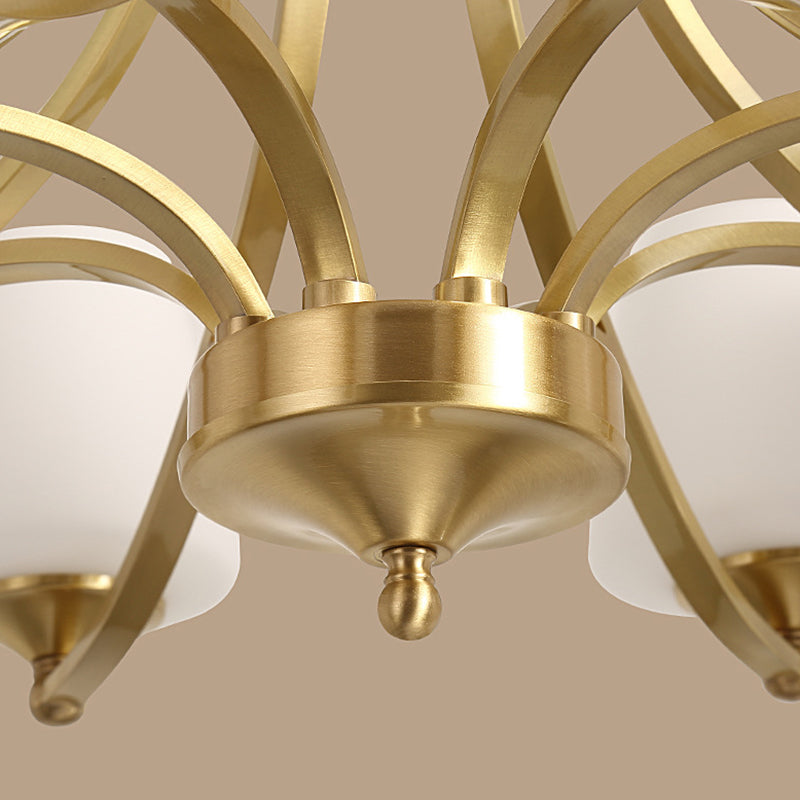 Braccio curvy post-moderno lampadario appeso il lampadario a soffitto in vetro bianco leggero in oro per soggiorno