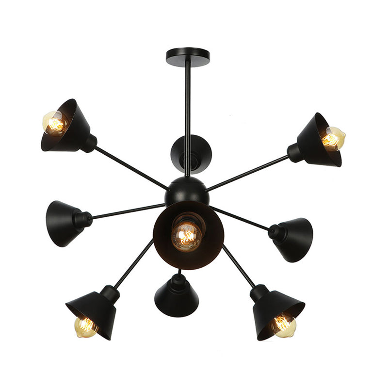 Cone Shade Metal Hanging Lamp Industrial Stijlvol 9/12/15 Lichten Zwart Kroonluchter Hanglamp met Sputnik Design