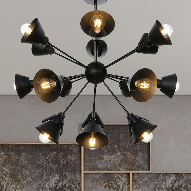 Cone Shade Metal Hanging Lamp Industrial Stijlvol 9/12/15 Lichten Zwart Kroonluchter Hanglamp met Sputnik Design