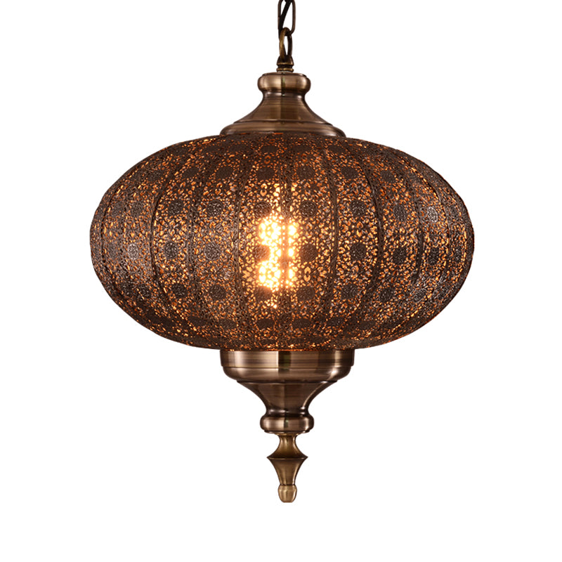 Metallic Teardrop/Lantern Hanging Pendant Retro 1 Light Brass Exquisite Hollowed Ceiling Lamp, 16"/18"/19.5" Wide