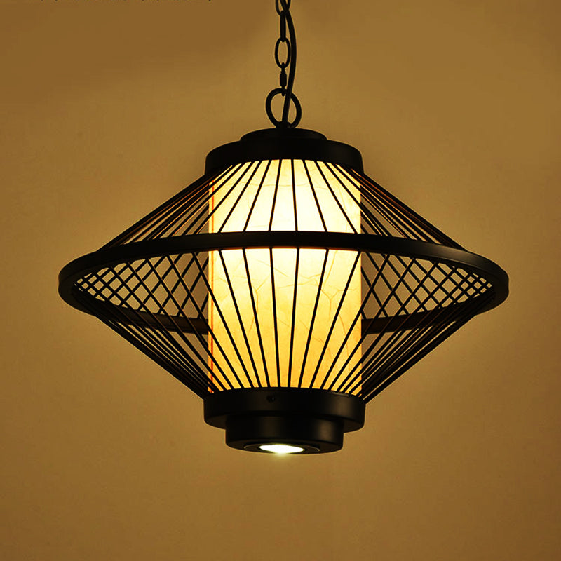 Black 1 Bulb Ceiling Pendant Minimalist Iron Tapered Cage Frame Hanging Light Fixture