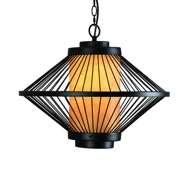 Black 1 Bulb Ceiling Pendant Minimalist Iron Tapered Cage Frame Hanging Light Fixture