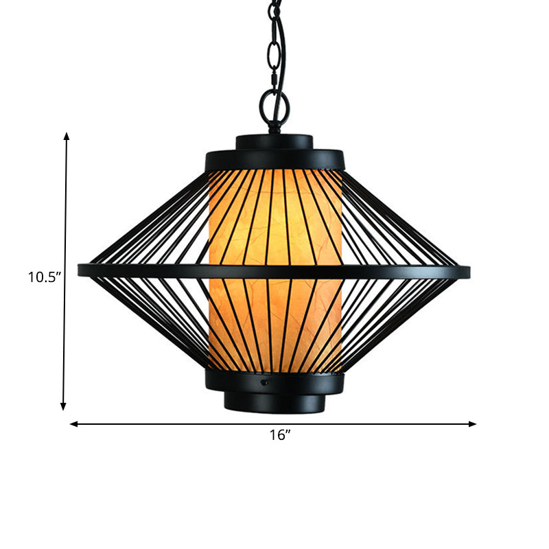 Black 1 Bulb Ceiling Pendant Minimalist Iron Tapered Cage Frame Hanging Light Fixture