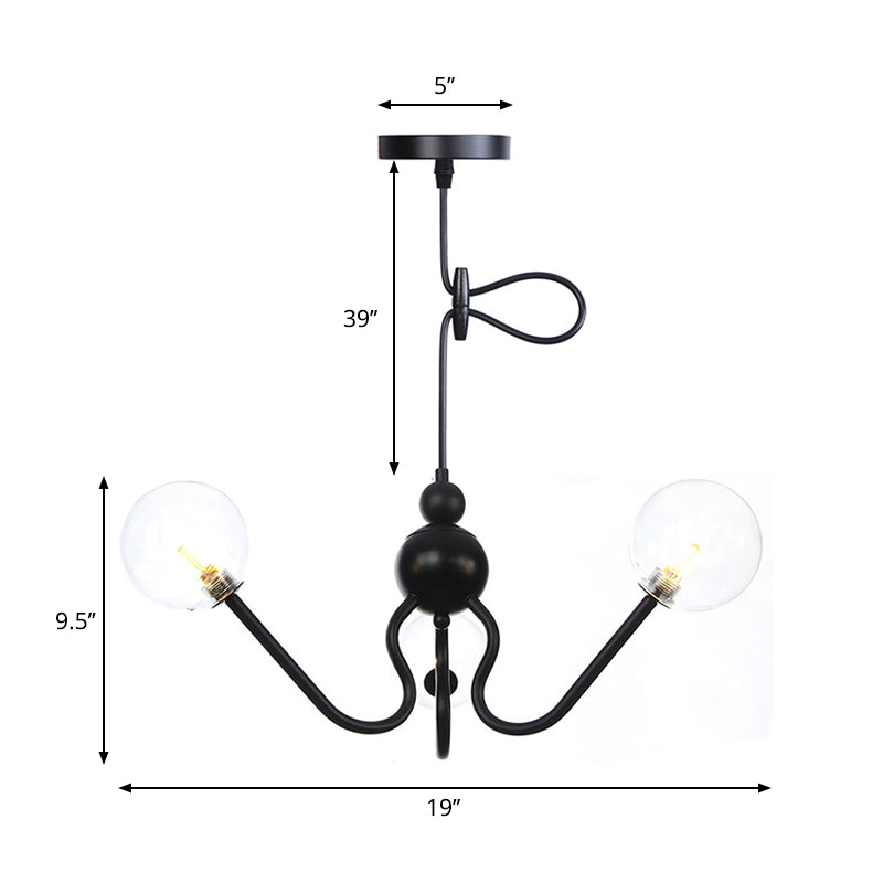 Lámpara de lámpara de araña colgante de 3 cabezas industriales con iluminación de techo de órbita ámbar/vaso transparente de vidrio/acabado cromado