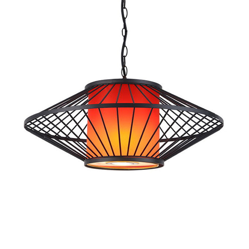 16 "/19.5" /23,5 "Laispier en tissu simple de large Pendant Red / Jaune Cylindrica Plafond avec cadre effilé en fer noir