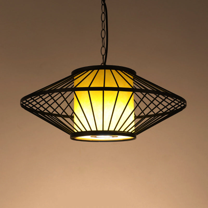 16 "/19.5" /23,5 "Laispier en tissu simple de large Pendant Red / Jaune Cylindrica Plafond avec cadre effilé en fer noir