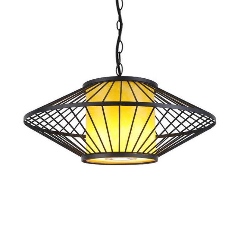 16 "/19.5" /23,5 "Laispier en tissu simple de large Pendant Red / Jaune Cylindrica Plafond avec cadre effilé en fer noir