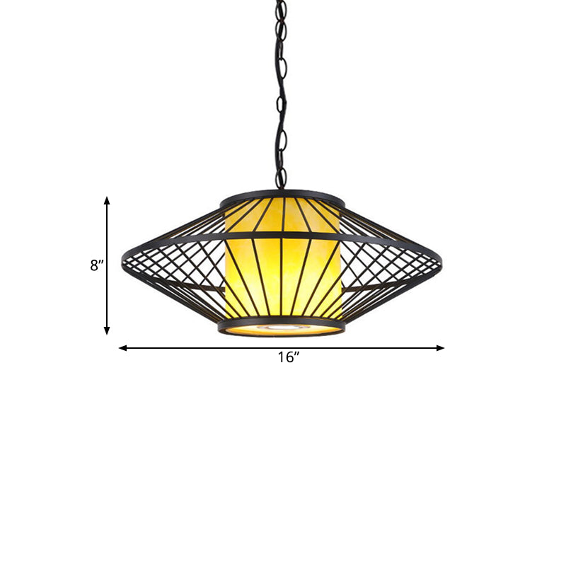 16"/19.5"/23.5" Wide Single Fabric Pendulum Pendant Simple Red/Yellow Cylindrical Ceiling Lamp with Black Iron Tapered Frame