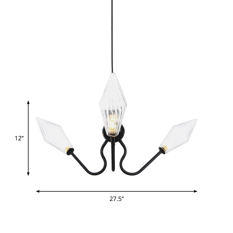 Lámpara colgante de diamantes de vidrio ámbar/vaso de vidrio transparente de 3 cabezas de 3 cabezas/acabado cromado Luminación de lámpara de araña con cordón ajustable