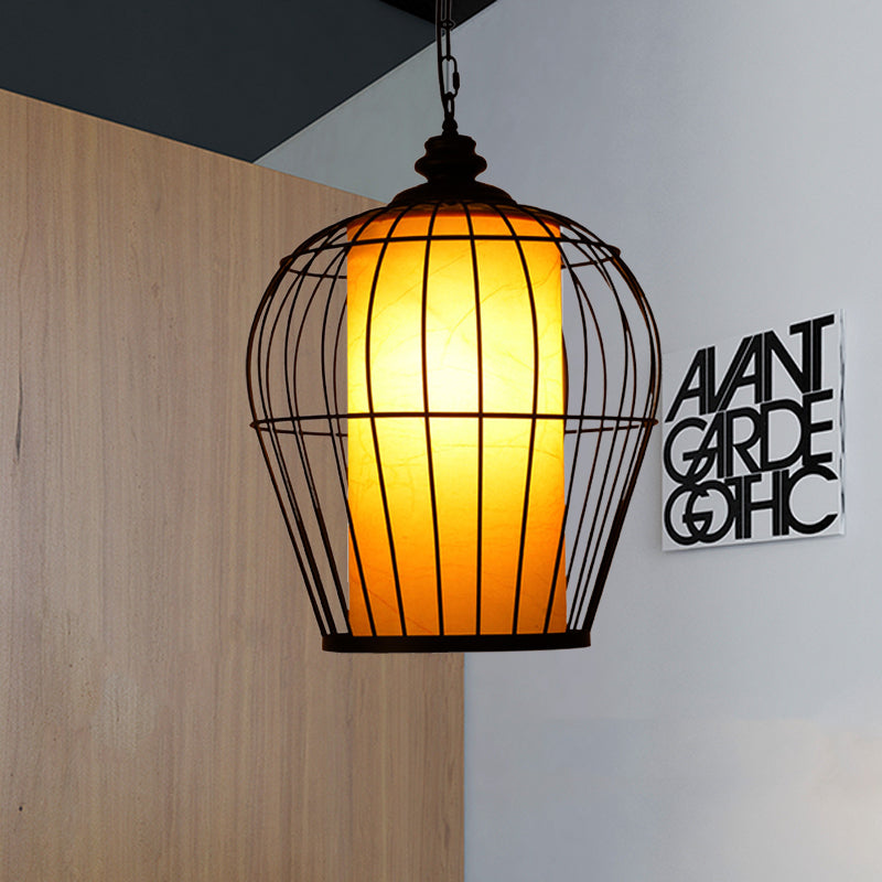 Black Single Hanging Pendant Simplicity Iron Frame Bird Cage Suspended Lighting Fixture