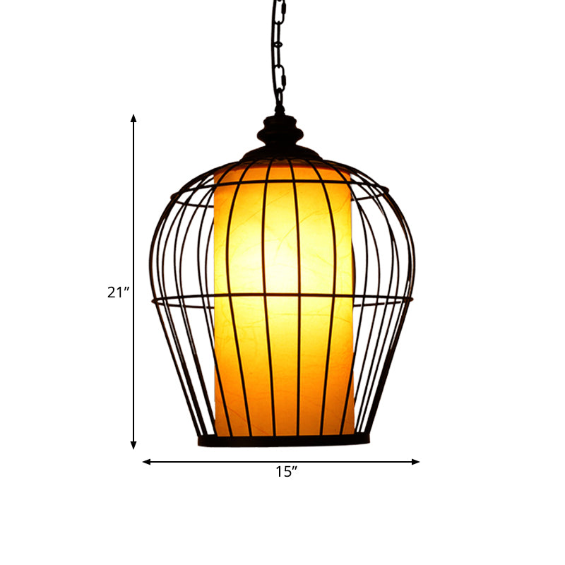 Zwart enkele hangende hanger eenvoud ijzerframe vogelkooi gesuspendeerd verlichting armatuur