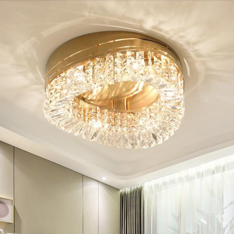 6 lampadine Triangolo Flush Light tradizionale smussato cristallo soffitto fisso in oro