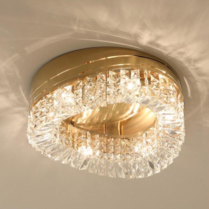 6 lampadine Triangolo Flush Light tradizionale smussato cristallo soffitto fisso in oro