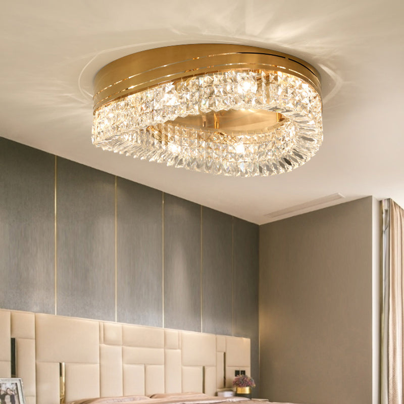 6 lampadine Triangolo Flush Light tradizionale smussato cristallo soffitto fisso in oro