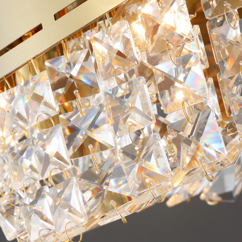 6 Bulbs Triangle Flush Light Traditional Beveled Crystal Ceiling Mounted Fixture in Gold