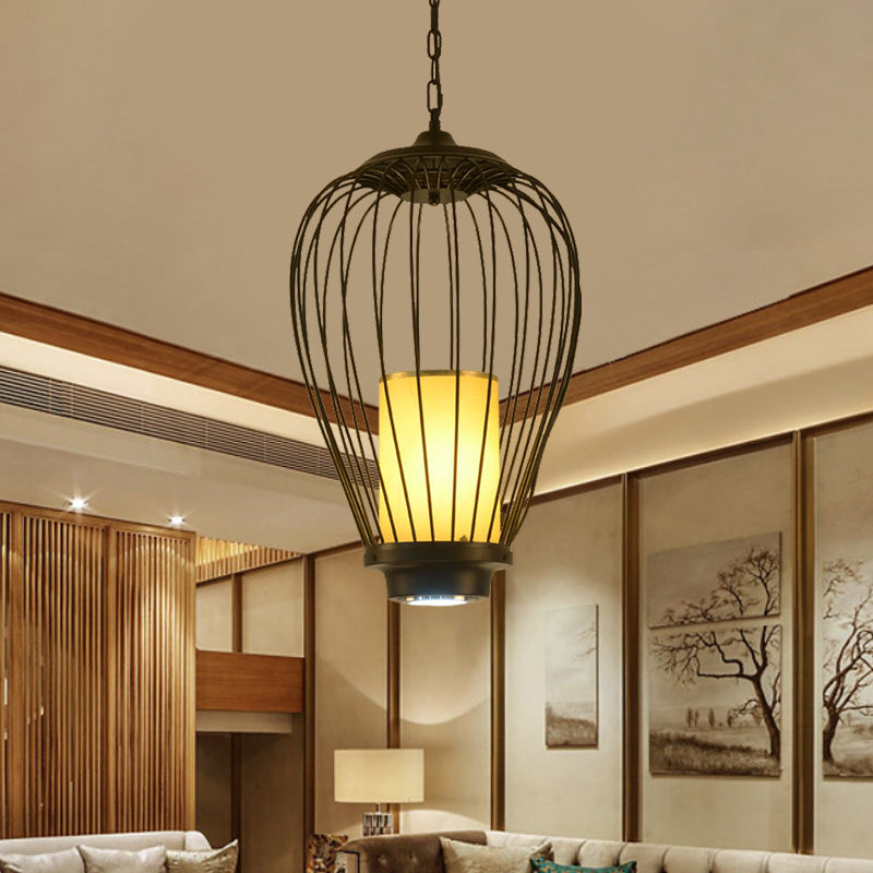 14"/18" Wide 1-Light Hanging Ceiling Pendant Chinese Style Wire Cage Iron Suspension Lamp