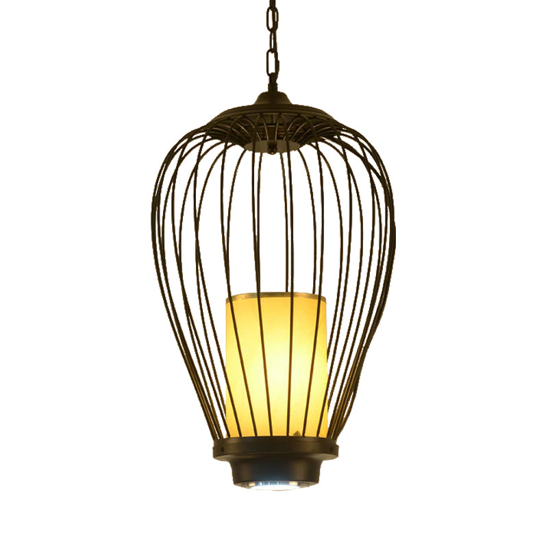 14"/18" Wide 1-Light Hanging Ceiling Pendant Chinese Style Wire Cage Iron Suspension Lamp