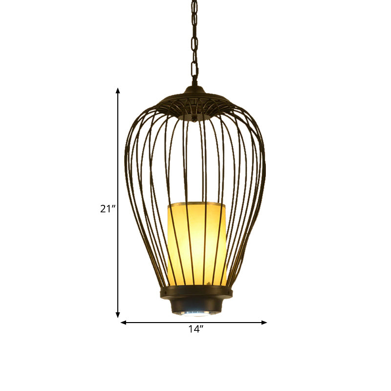 14"/18" Wide 1-Light Hanging Ceiling Pendant Chinese Style Wire Cage Iron Suspension Lamp