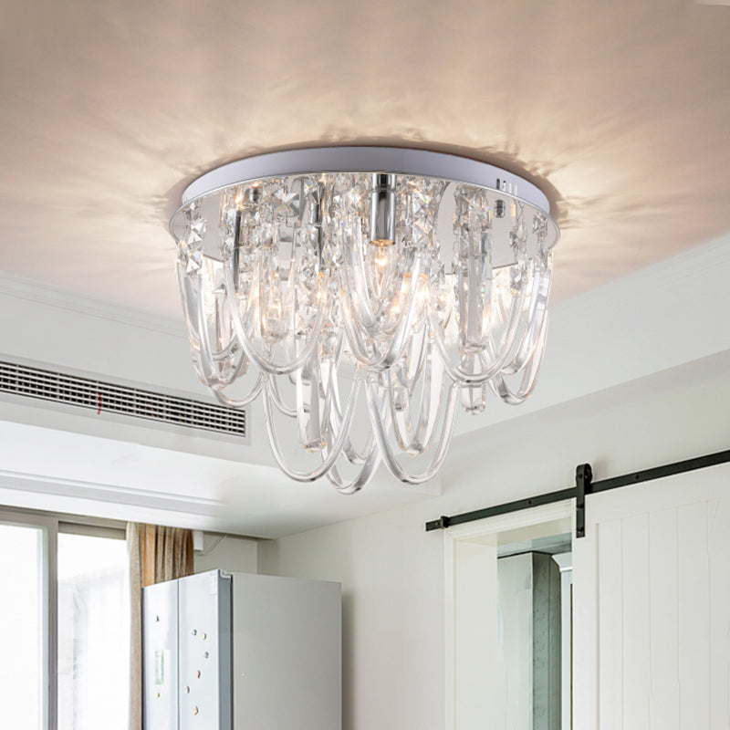 Traditie Cascade Flush Mount Crystal 6/9 Heads Ceiling Light Fixture in Nickel voor slaapkamer