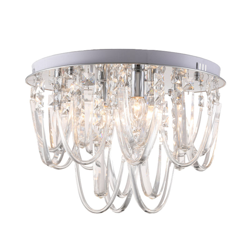 Tradition Cascade Flush Mount Crystal 6/9 Heads Ceiling Light Fixture in Nickel for Bedroom