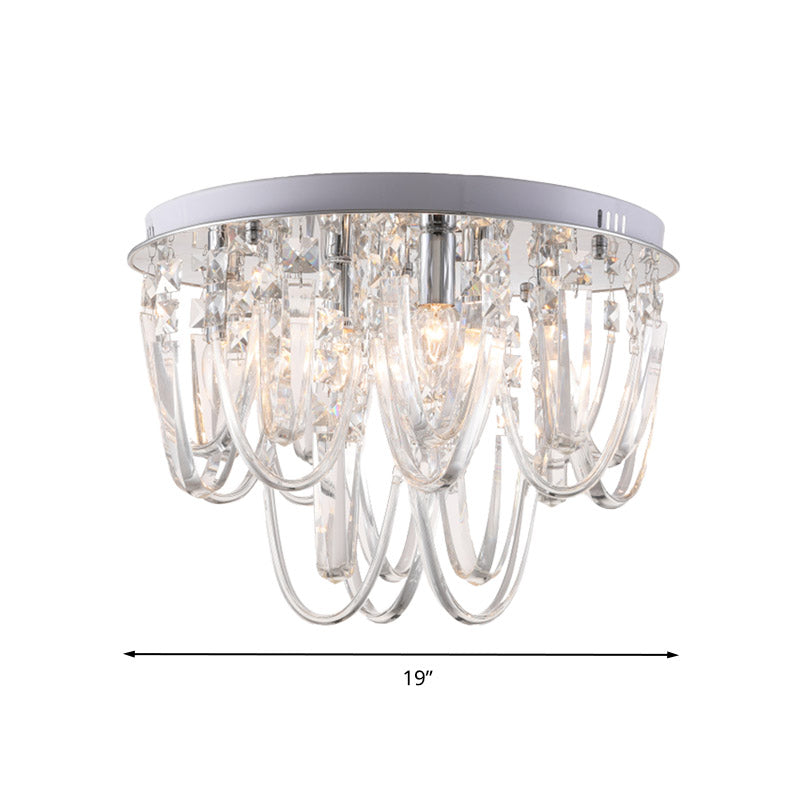 Tradition Cascade Flush Mount Crystal 6/9 heads Ciling Light Fixture in Nickel for Bedroom