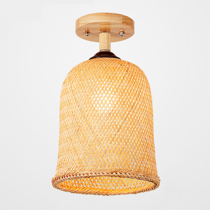 Handgemaakte semi -flush mount licht Chinese rattan plafondmontage verlichtingsarmatuur voor slaapkamer