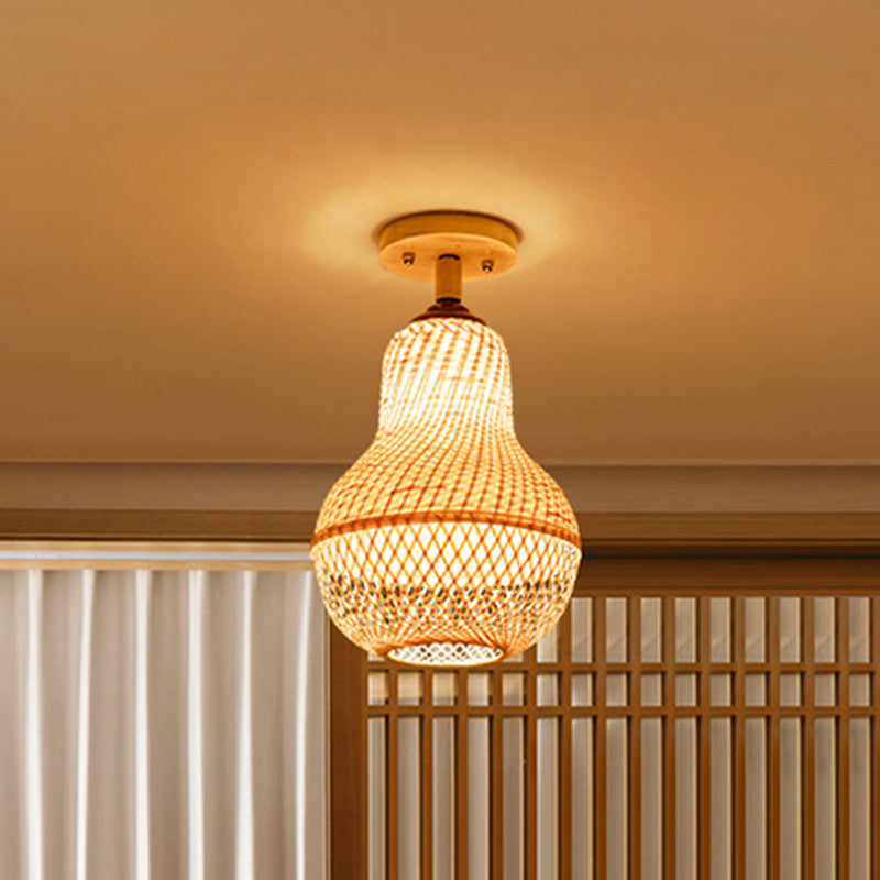 Handgemaakte semi -flush mount licht Chinese rattan plafondmontage verlichtingsarmatuur voor slaapkamer