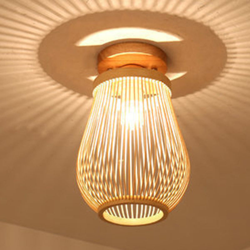 Handgemaakte semi -flush mount licht Chinese rattan plafondmontage verlichtingsarmatuur voor slaapkamer