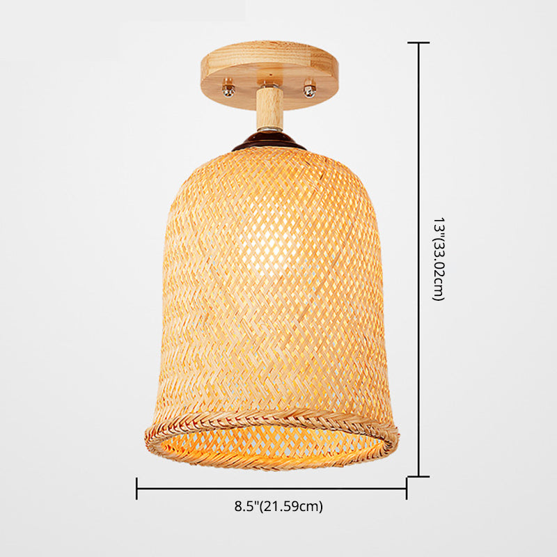 Handgemaakte semi -flush mount licht Chinese rattan plafondmontage verlichtingsarmatuur voor slaapkamer