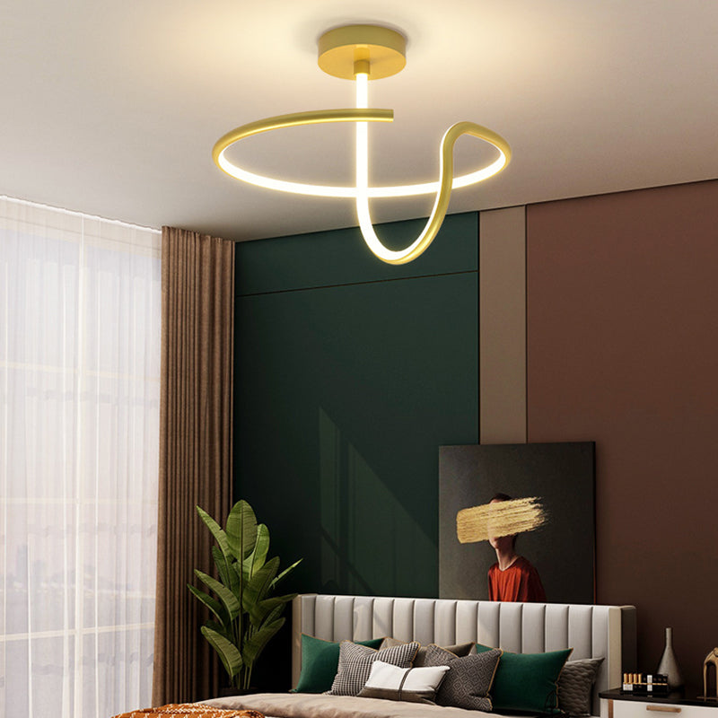 Simple Twisted Semi Flush Mount Light Acrylic LED Bedroom Semi Flush Ceiling Light