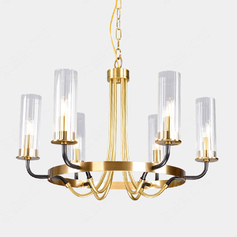 Post-Modern Metal Hanging Chandelier Light Clear Glass Shade  Ceiling Chandelier in Gold for Living Room