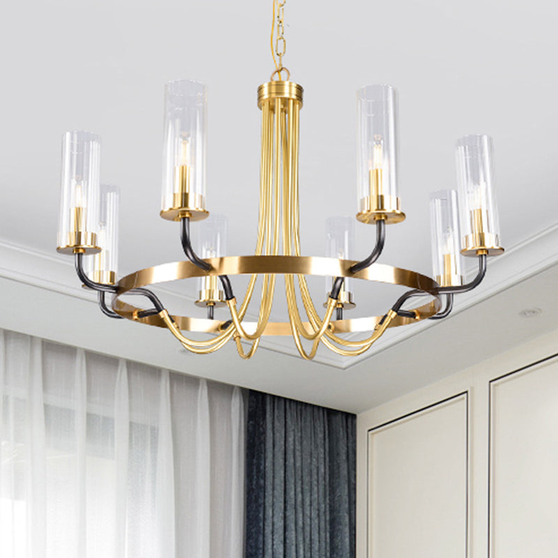 Postmoderner Metallhänge Kronleuchter helles klares Glasschatten Deckenkraut in Gold für Wohnzimmer