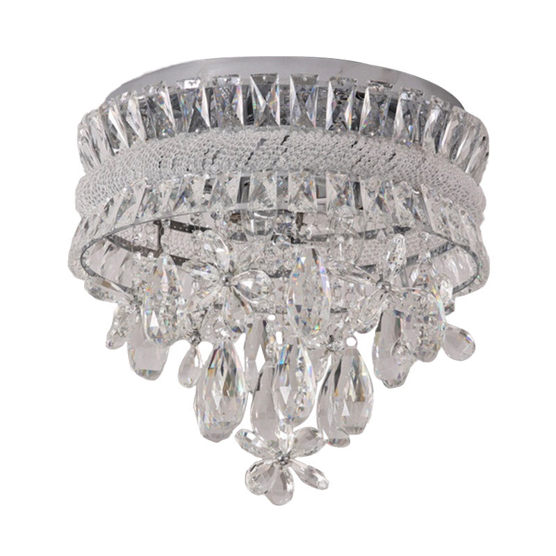 Teardrop Flush Light Contemporary Crystal 6 Bulbes Nickel Ceiling Mount Light Fixture