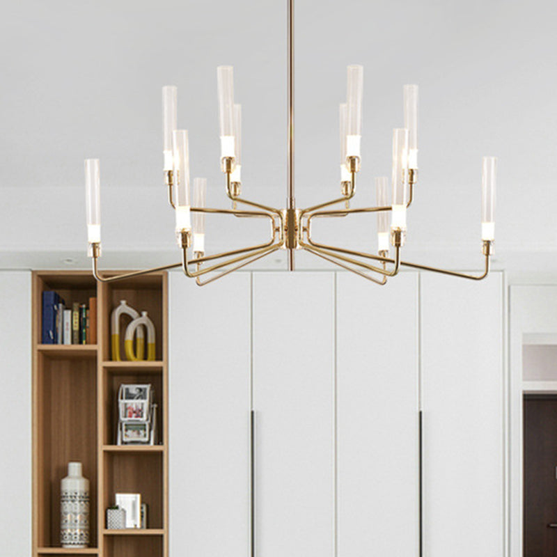 Pendre en métal doré Light Mid-Century Cylindrical en verre transparent éclairage de lustre pour le salon