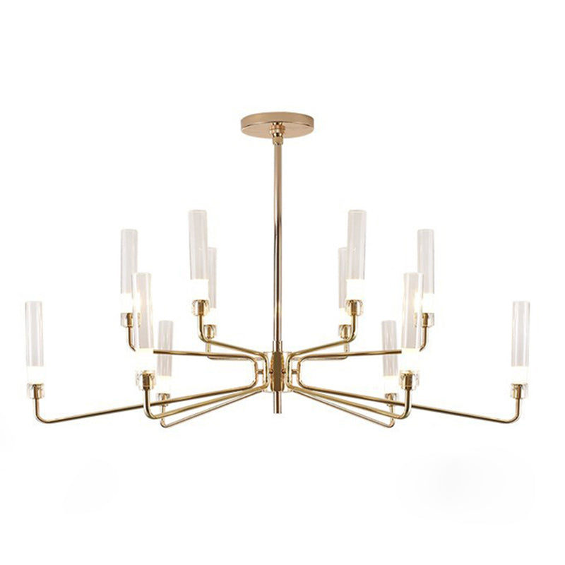Pendre en métal doré Light Mid-Century Cylindrical en verre transparent éclairage de lustre pour le salon