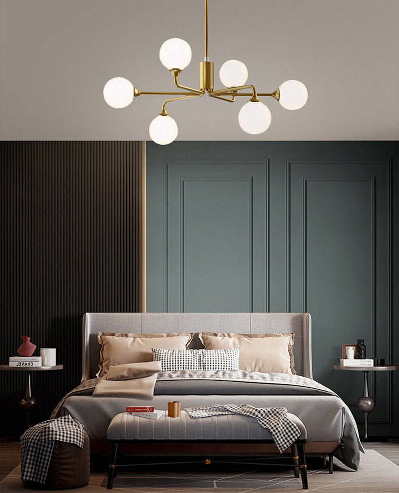 Lámpara de lámpara minimalista moderna lámpara de techo de vidrio blanco esférico para sala de estar