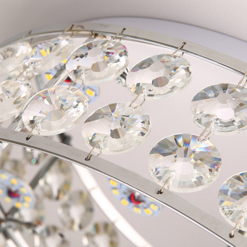 LED Runde Flushmount Modernismus Cut Kristall Deckenleuchte in Nickel mit Opalglas Diffuser