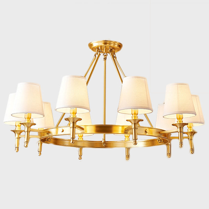 Chandelier suspendu circulaire post-moderne Light White Fabric Shade plafond Plafond Chandelier en or pour le salon