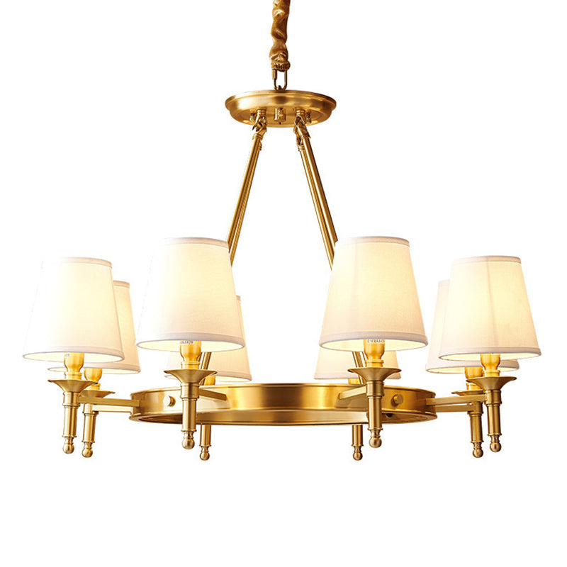 Candelier colgante posmoderna Candelera clara de tela blanca lámpara de techo de techo en oro para sala de estar