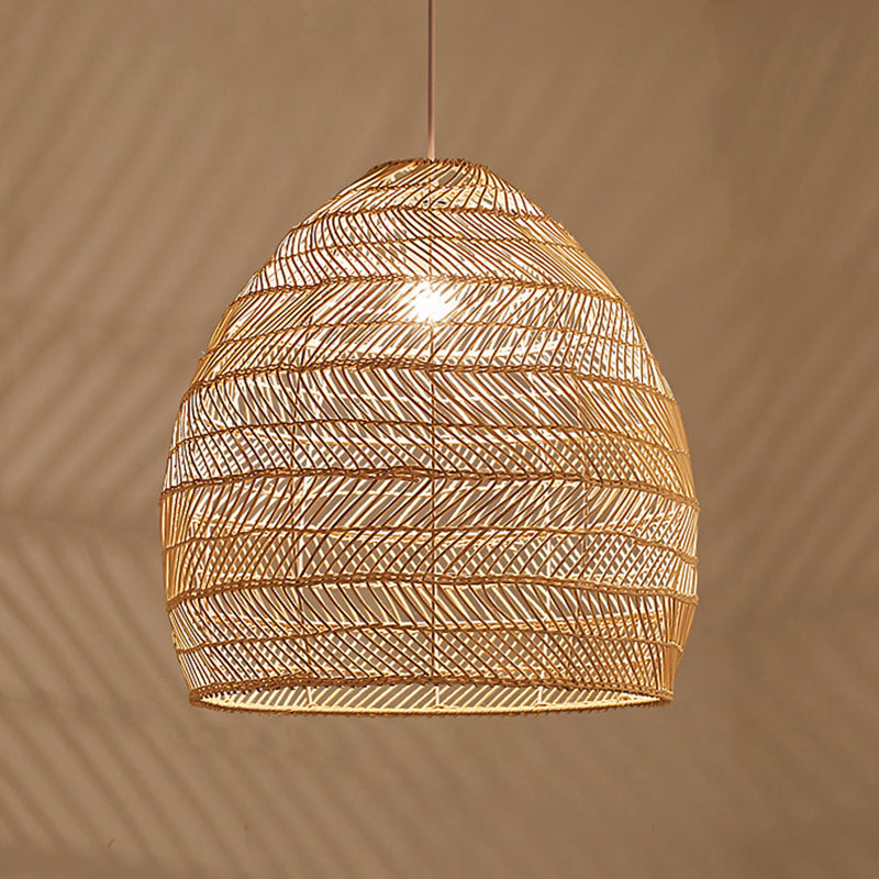 Chinese Pastoral Pendant Light Rattan 1 Head Hanging Light for Bedroom