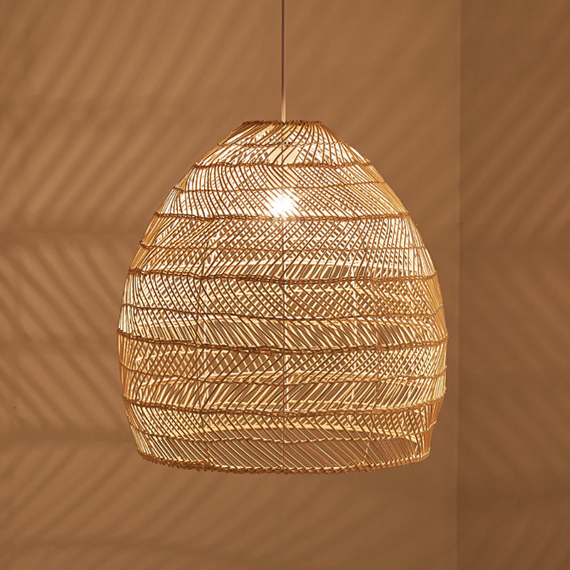 Chinese Pastoral Pendant Light Rattan 1 Head Hanging Light for Bedroom