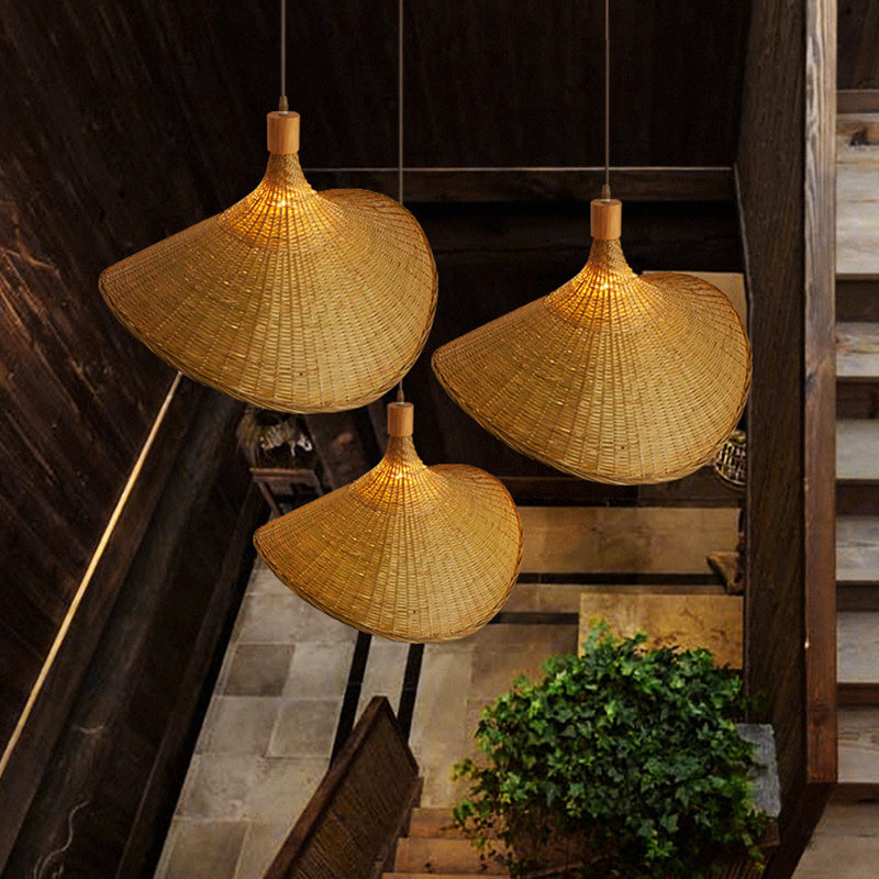 Asian Style Handmade Bamboo Weaving Modern Pendant Hat Shape Kitchen Pendant Lighting